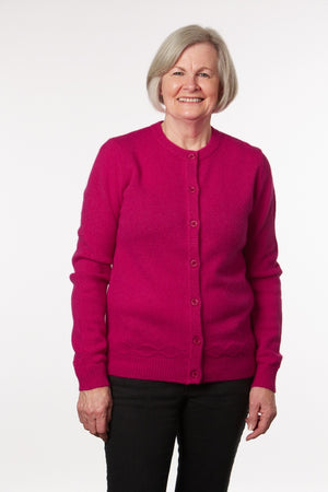 SELF-PURL STRIPE BUTTON TO NECK CARDIGAN