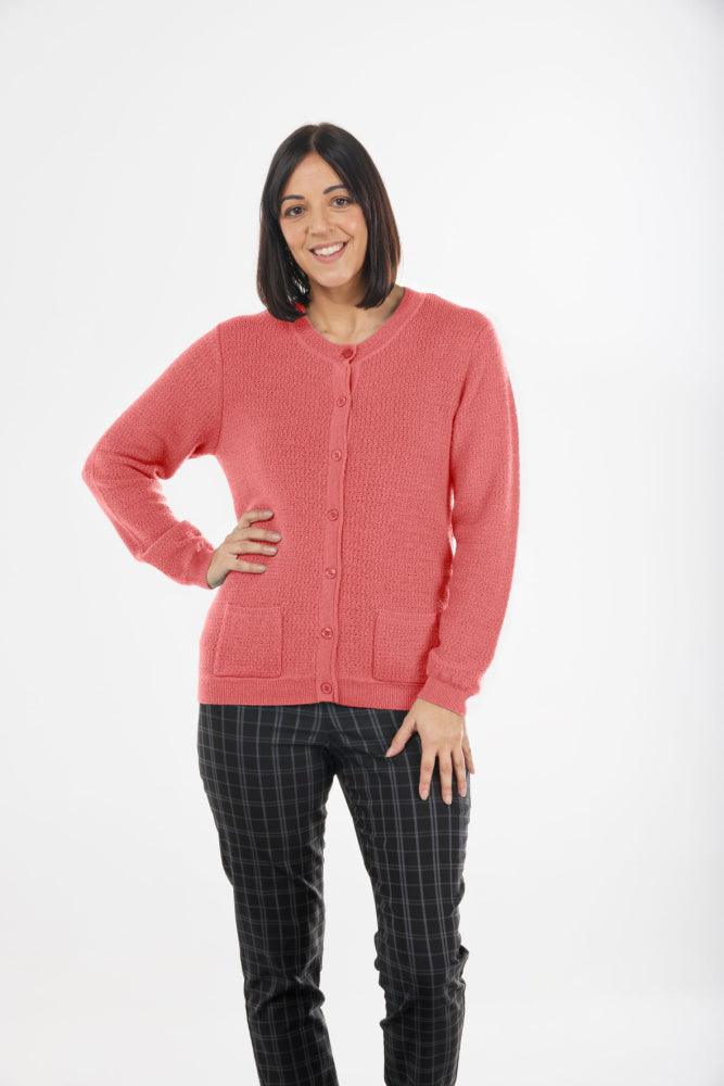 BTN CARDIGAN IN ALL-OVER EYELET STITCH DETAIL