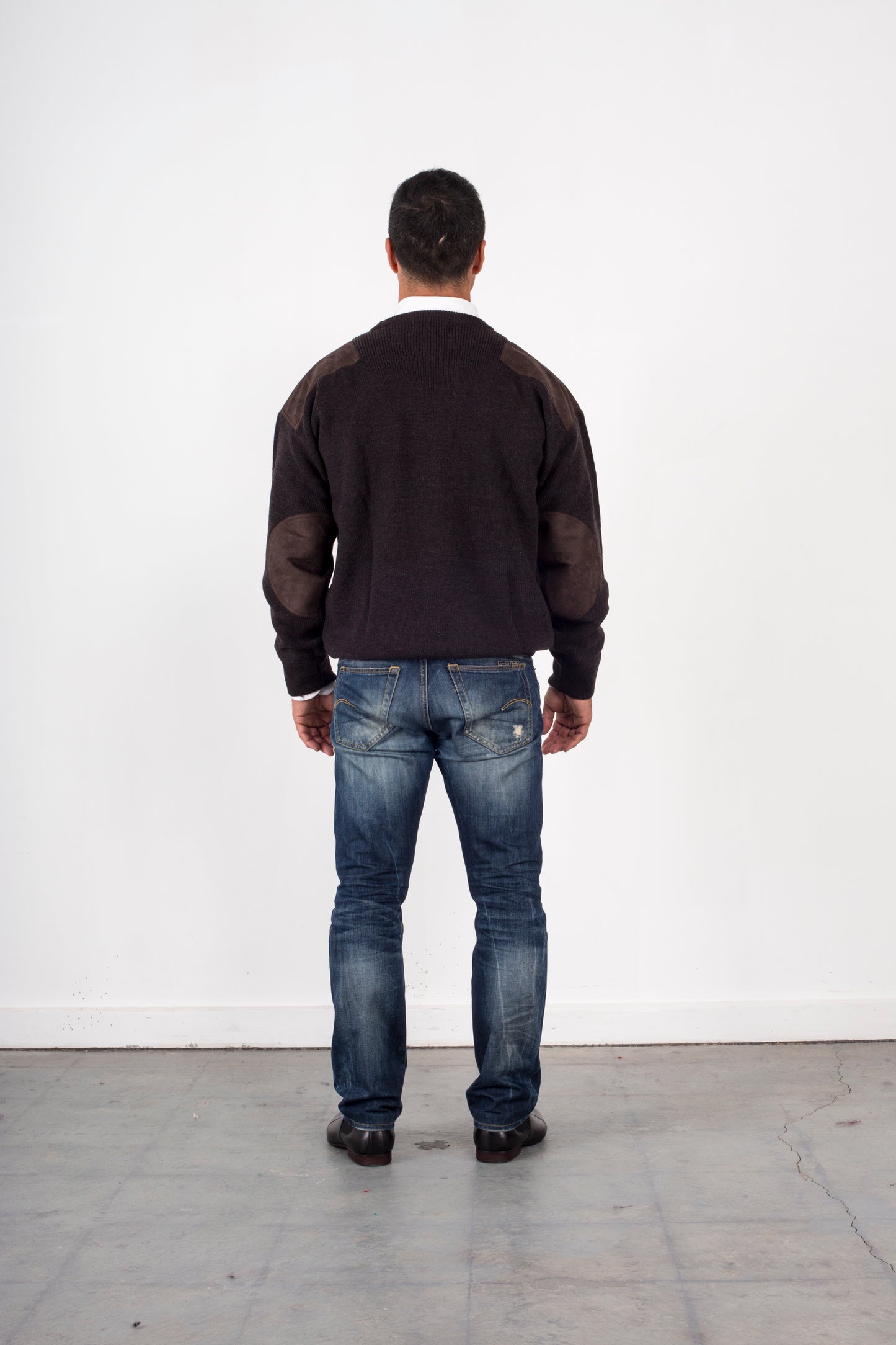 ANSETT Pure Wool Crewneck Jumper with Suede Patches