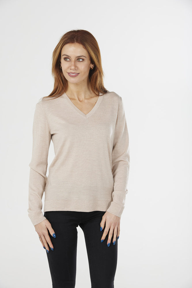 FINE PURE WOOL JERSEY VEE PULLOVER