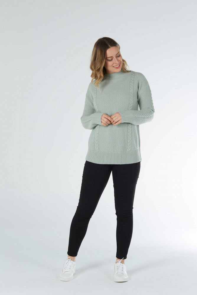 HIGH CREW TEXTURED PULLOVER WITH CABLES