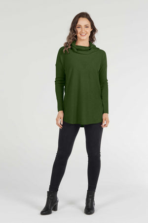ESSENTIAL CURVED HEM COWL NECK PULLOVER