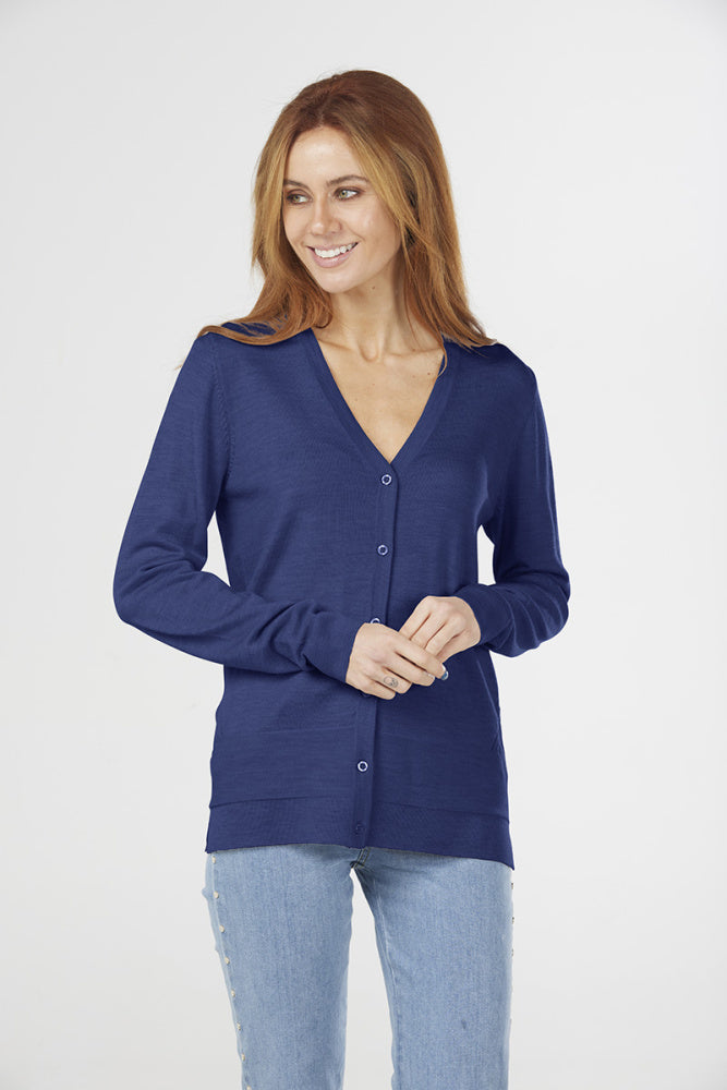 ESSENTIAL JERSEY VEE NECK CARDIGAN (Available only in XS Navy)