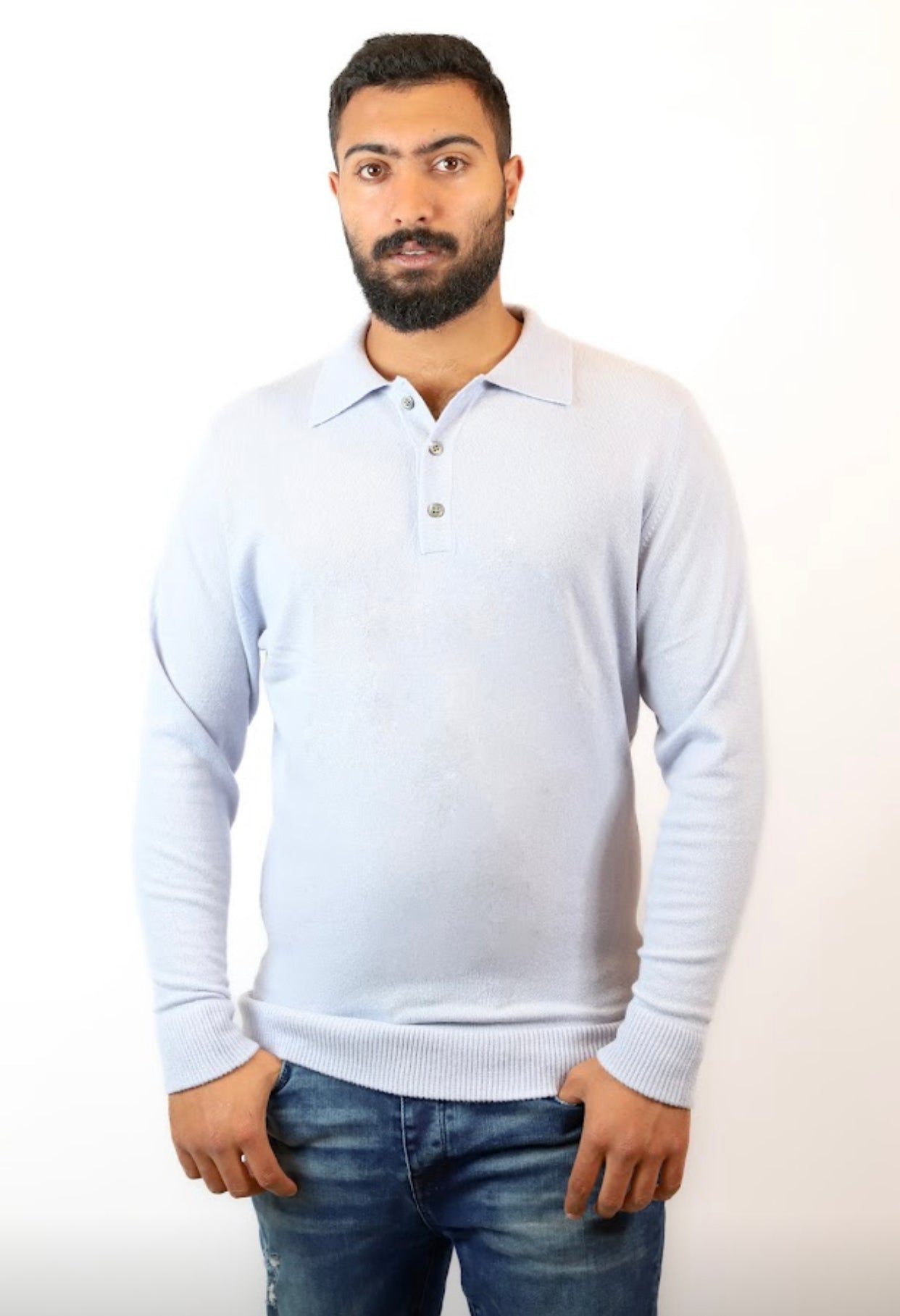 Pure Cashmere Pullover with 3-Button Collar