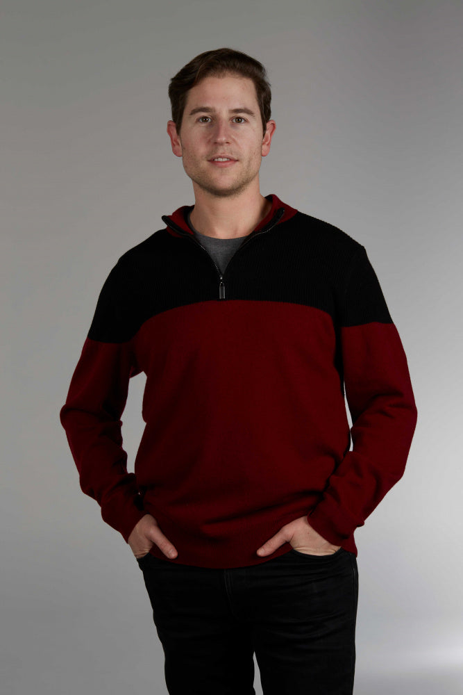 MERINO CASHMERE CONTRAST RIBBED 1/4 ZIP PULLOVER BRIDGE & LORD