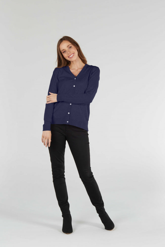 ESSENTIAL JERSEY VEE NECK CARDIGAN (Available only in XS Navy)