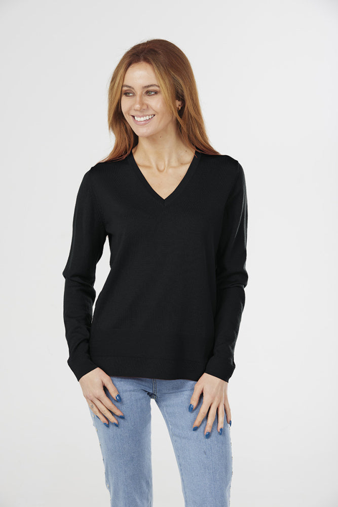 FINE PURE WOOL JERSEY VEE PULLOVER
