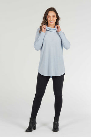 ESSENTIAL CURVED HEM COWL NECK PULLOVER