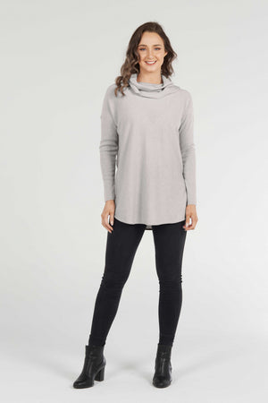 ESSENTIAL CURVED HEM COWL NECK PULLOVER