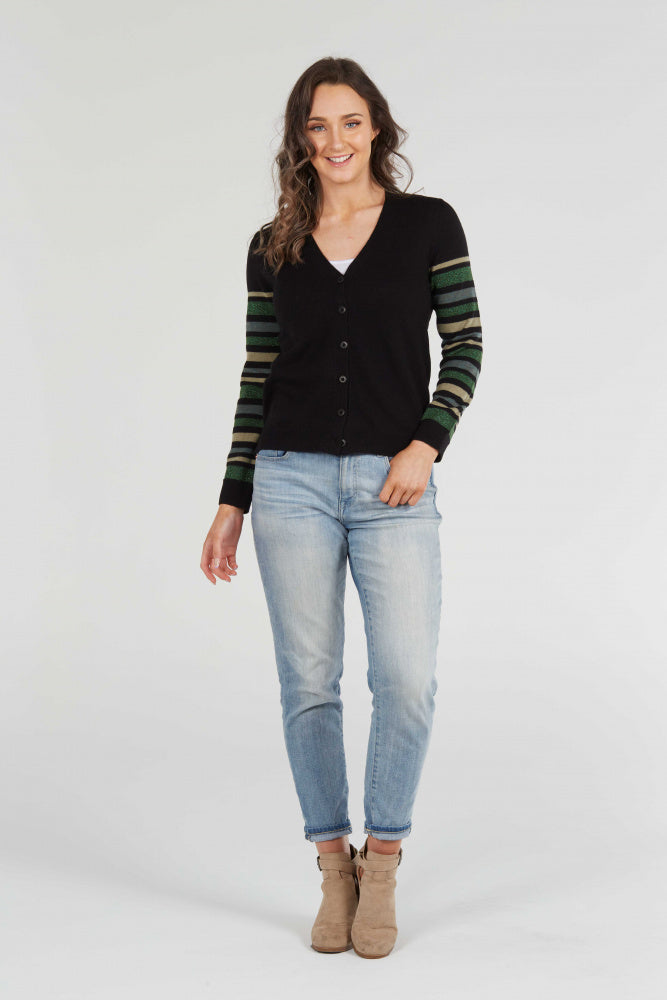 STRIPE SLEEVE CARDIGAN WITH LUREX