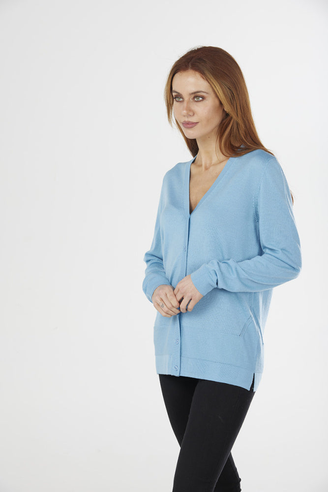 ESSENTIAL JERSEY VEE NECK CARDIGAN (Available only in XS Navy)