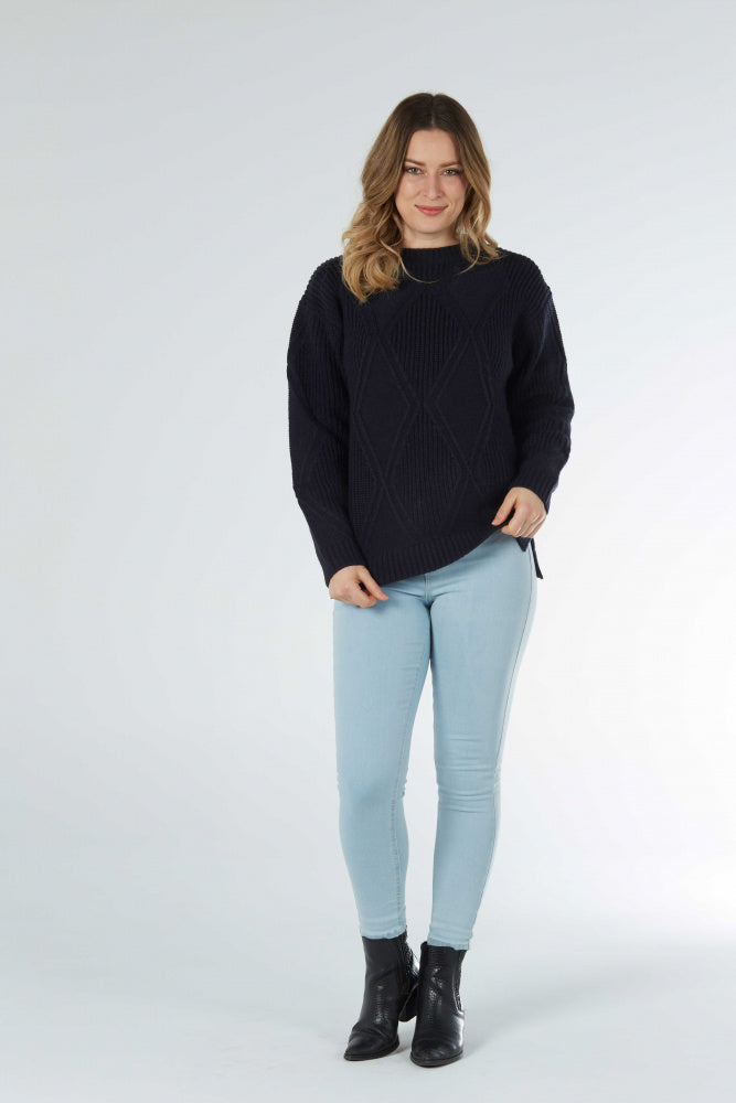 DIAMOND CABLE CREW PULLOVER (NAVY XL left)