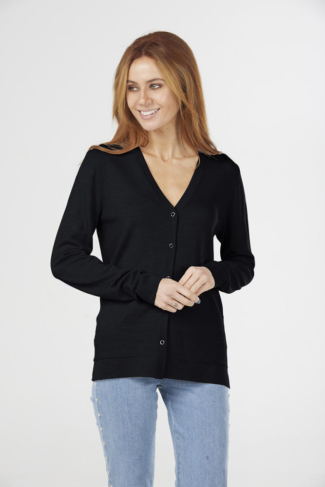 ESSENTIAL JERSEY VEE NECK CARDIGAN (Available only in XS Navy)