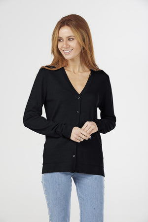 ESSENTIAL JERSEY VEE NECK CARDIGAN (Available only in XS Navy)