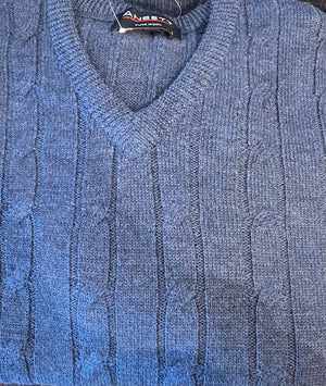 ANSETT PURE WOOL V-NECK CABLE PULLOVER