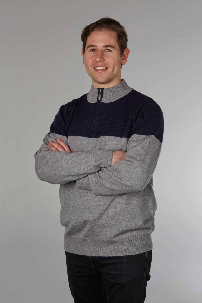 MERINO CASHMERE CONTRAST RIBBED 1/4 ZIP PULLOVER BRIDGE & LORD
