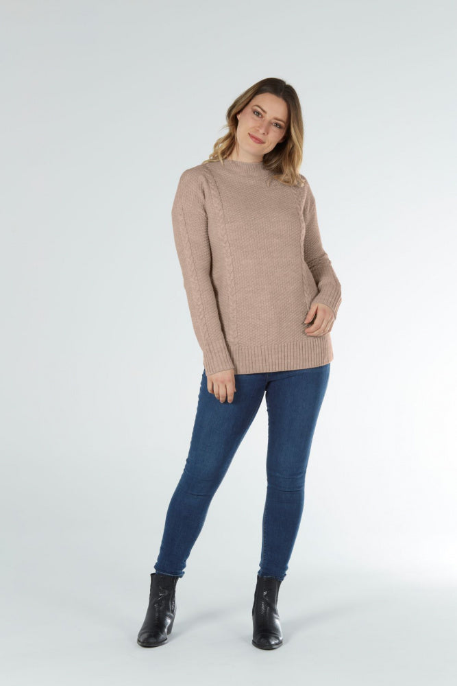 HIGH CREW TEXTURED PULLOVER WITH CABLES
