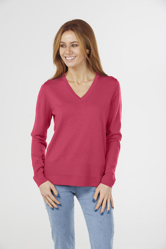 FINE PURE WOOL JERSEY VEE PULLOVER
