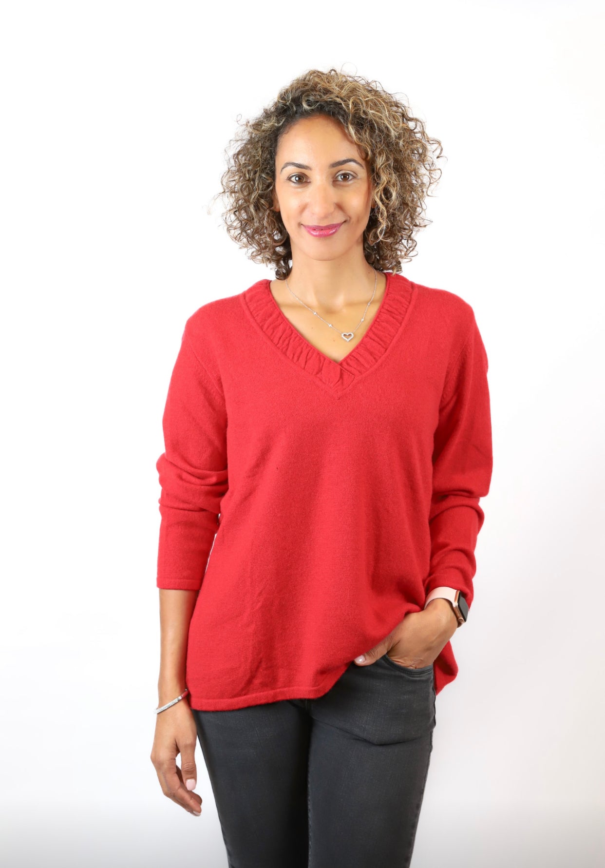 CASHMERE CLASSICS PURE CASHMERE V- NECK PULLOVER ONLY M RED