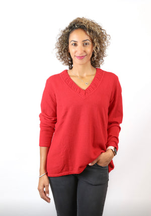 CASHMERE CLASSICS PURE CASHMERE V- NECK PULLOVER ONLY M RED