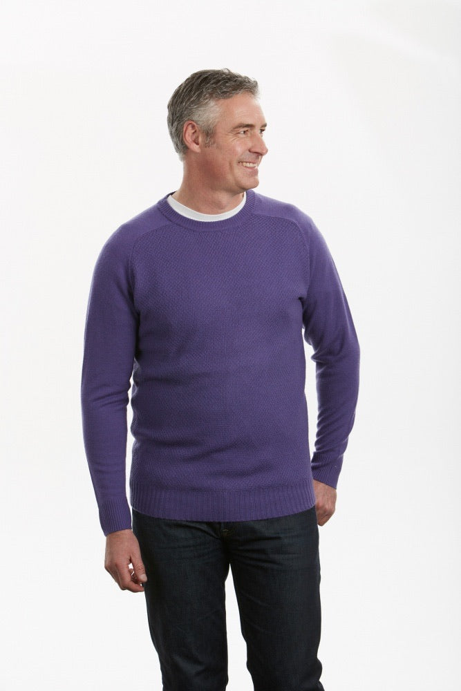 Moss Stitch Saddle Shoulder Crew Pullover, knitwear at Knit-On Australia