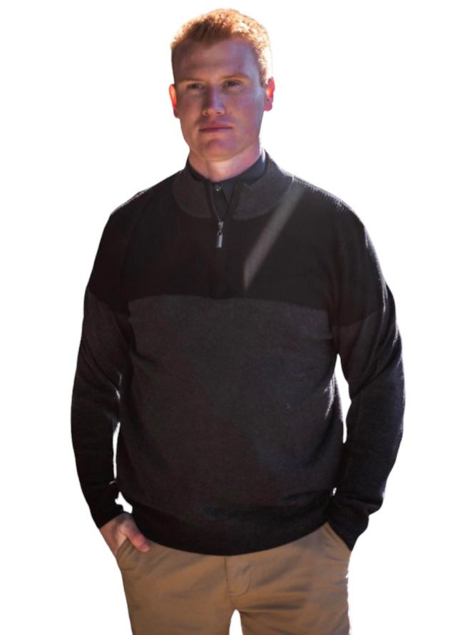 MERINO CASHMERE CONTRAST RIBBED 1/4 ZIP PULLOVER BRIDGE & LORD