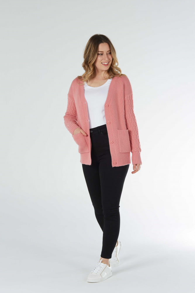 Vee Cardigan With Diamond Sleevs only pink XL