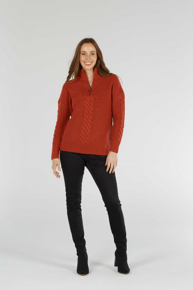 CABLE QUARTER ZIP PULLOVER FIELDS LADIES